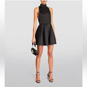 ROTATE Black Open Back Fit Flare Mini Dress Mock Neck Size 10